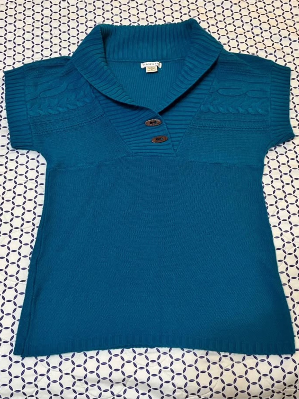 Hannah Teal Blue Cable Knit Shawl Collar Sweater Top Women’s Medium